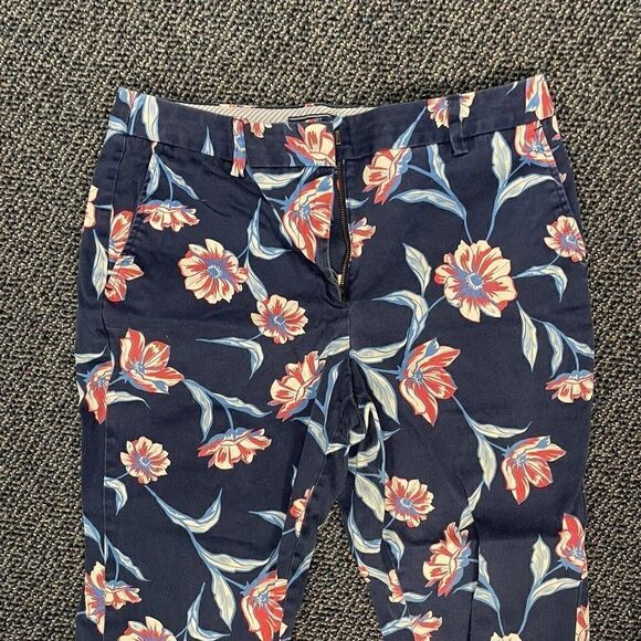 Lands End Mid Rise Straight Leg Navy Floral Dress Pants Size 10 - Picture 2 of 5